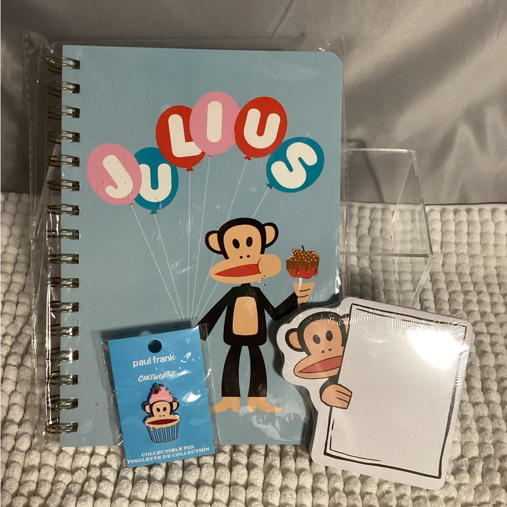 Cakeworthy x Paul Frank Julius Monkey Balloon Notebook Sticky Notes Birthday Pin